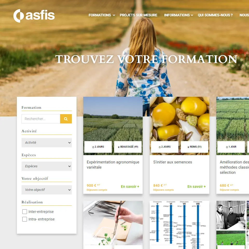 Site web ASFIS - Organisme de formation sur les métiers de la filière semences et plants 2