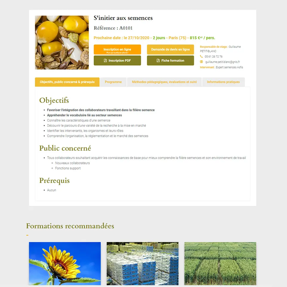 Site web ASFIS - Organisme de formation sur les métiers de la filière semences et plants 5